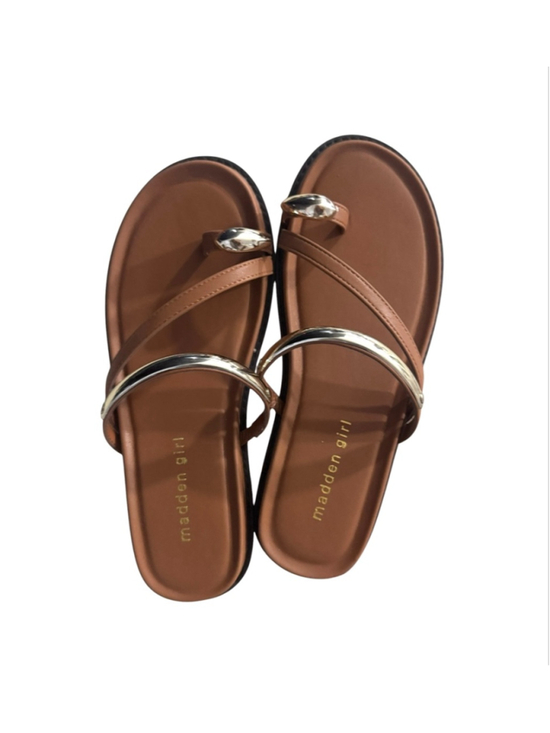 Madden Girl Shoes - New Madden Girl Brown & Gold Flat Sandals Size 7, toe ring, straps